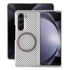 For Samsung Galaxy Z Fold5 6D Plated Carbon Fiber Clear Magsafe PC Phone Case(Starlight Silver) - 1