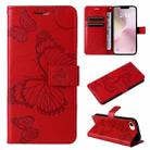 For iPhone SE 2024 3D Butterfly Embossed Pattern Flip Leather Phone Case(Red) - 1