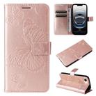 For iPhone 16e 3D Butterfly Embossed Pattern Flip Leather Phone Case(Rose Gold) - 1