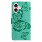 For iPhone 16 3D Butterfly Embossed Pattern Flip Leather Phone Case(Green) - 3
