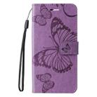 For iPhone 16 3D Butterfly Embossed Pattern Flip Leather Phone Case(Purple) - 2