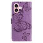 For iPhone 16 3D Butterfly Embossed Pattern Flip Leather Phone Case(Purple) - 3