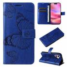 For iPhone 16 3D Butterfly Embossed Pattern Flip Leather Phone Case(Blue) - 1