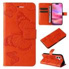 For iPhone 16 3D Butterfly Embossed Pattern Flip Leather Phone Case(Orange) - 1