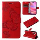 For iPhone 16 3D Butterfly Embossed Pattern Flip Leather Phone Case(Red) - 1