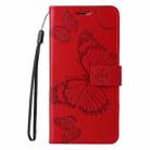 For iPhone 16 3D Butterfly Embossed Pattern Flip Leather Phone Case(Red) - 2