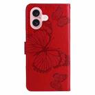 For iPhone 16 3D Butterfly Embossed Pattern Flip Leather Phone Case(Red) - 3