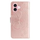 For iPhone 16 3D Butterfly Embossed Pattern Flip Leather Phone Case(Rose Gold) - 3
