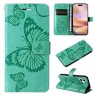 For iPhone 16 Plus 3D Butterfly Embossed Pattern Flip Leather Phone Case(Green) - 1