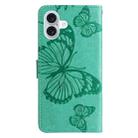 For iPhone 16 Plus 3D Butterfly Embossed Pattern Flip Leather Phone Case(Green) - 3