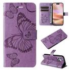 For iPhone 16 Plus 3D Butterfly Embossed Pattern Flip Leather Phone Case(Purple) - 1