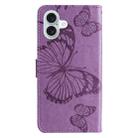 For iPhone 16 Plus 3D Butterfly Embossed Pattern Flip Leather Phone Case(Purple) - 3