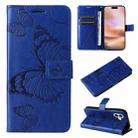 For iPhone 16 Plus 3D Butterfly Embossed Pattern Flip Leather Phone Case(Blue) - 1