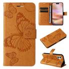 For iPhone 16 Plus 3D Butterfly Embossed Pattern Flip Leather Phone Case(Yellow) - 1