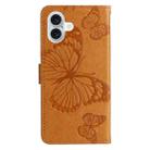 For iPhone 16 Plus 3D Butterfly Embossed Pattern Flip Leather Phone Case(Yellow) - 3