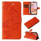 For iPhone 16 Plus 3D Butterfly Embossed Pattern Flip Leather Phone Case(Orange) - 1