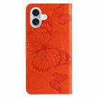 For iPhone 16 Plus 3D Butterfly Embossed Pattern Flip Leather Phone Case(Orange) - 3