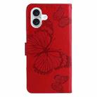 For iPhone 16 Plus 3D Butterfly Embossed Pattern Flip Leather Phone Case(Red) - 3