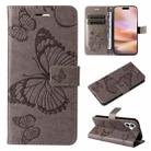 For iPhone 16 Plus 3D Butterfly Embossed Pattern Flip Leather Phone Case(Grey) - 1