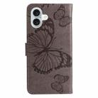 For iPhone 16 Plus 3D Butterfly Embossed Pattern Flip Leather Phone Case(Grey) - 3