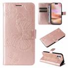 For iPhone 16 Plus 3D Butterfly Embossed Pattern Flip Leather Phone Case(Rose Gold) - 1