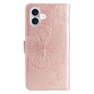For iPhone 16 Plus 3D Butterfly Embossed Pattern Flip Leather Phone Case(Rose Gold) - 3