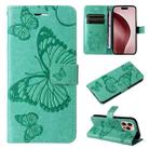 For iPhone 16 Pro 3D Butterfly Embossed Pattern Flip Leather Phone Case(Green) - 1