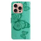 For iPhone 16 Pro 3D Butterfly Embossed Pattern Flip Leather Phone Case(Green) - 3