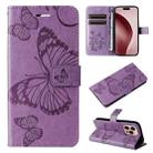 For iPhone 16 Pro 3D Butterfly Embossed Pattern Flip Leather Phone Case(Purple) - 1