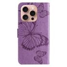 For iPhone 16 Pro 3D Butterfly Embossed Pattern Flip Leather Phone Case(Purple) - 3