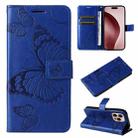 For iPhone 16 Pro 3D Butterfly Embossed Pattern Flip Leather Phone Case(Blue) - 1