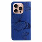 For iPhone 16 Pro 3D Butterfly Embossed Pattern Flip Leather Phone Case(Blue) - 3