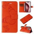 For iPhone 16 Pro 3D Butterfly Embossed Pattern Flip Leather Phone Case(Orange) - 1