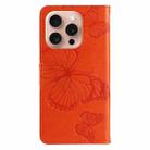 For iPhone 16 Pro 3D Butterfly Embossed Pattern Flip Leather Phone Case(Orange) - 3