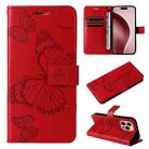 For iPhone 16 Pro 3D Butterfly Embossed Pattern Flip Leather Phone Case(Red) - 1