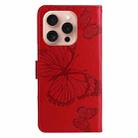 For iPhone 16 Pro 3D Butterfly Embossed Pattern Flip Leather Phone Case(Red) - 3