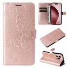 For iPhone 16 Pro 3D Butterfly Embossed Pattern Flip Leather Phone Case(Rose Gold) - 1