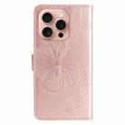 For iPhone 16 Pro 3D Butterfly Embossed Pattern Flip Leather Phone Case(Rose Gold) - 3