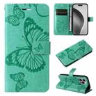 For iPhone 16 Pro Max 3D Butterfly Embossed Pattern Flip Leather Phone Case(Green) - 1