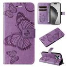 For iPhone 16 Pro Max 3D Butterfly Embossed Pattern Flip Leather Phone Case(Purple) - 1