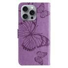 For iPhone 16 Pro Max 3D Butterfly Embossed Pattern Flip Leather Phone Case(Purple) - 3