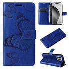 For iPhone 16 Pro Max 3D Butterfly Embossed Pattern Flip Leather Phone Case(Blue) - 1