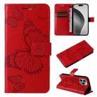 For iPhone 16 Pro Max 3D Butterfly Embossed Pattern Flip Leather Phone Case(Red) - 1