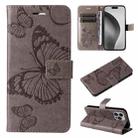 For iPhone 16 Pro Max 3D Butterfly Embossed Pattern Flip Leather Phone Case(Grey) - 1