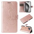 For iPhone 16 Pro Max 3D Butterfly Embossed Pattern Flip Leather Phone Case(Rose Gold) - 1