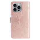 For iPhone 16 Pro Max 3D Butterfly Embossed Pattern Flip Leather Phone Case(Rose Gold) - 3