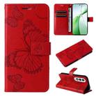 For OnePlus Nord CE4 3D Butterfly Embossed Flip Leather Phone Case(Red) - 1