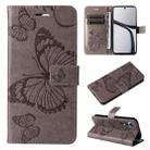 For Realme C65 4G 3D Butterfly Embossed Flip Leather Phone Case(Grey) - 1