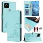 For Google Pixel 5 Cat Rat Embossed Pattern RFID Leather Phone Case with Lanyard(Mint Green) - 1