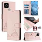 For Google Pixel 5 Cat Rat Embossed Pattern RFID Leather Phone Case with Lanyard(Pink) - 1
